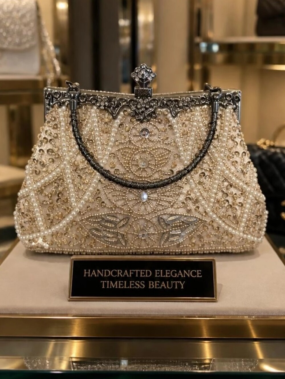 Vintage Style Beaded Pearl Evening Bag/Retro Crossbody